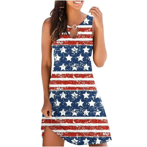 Patlollav Womens Summer Casual Tank Top Dress Independence Day Print Dresses