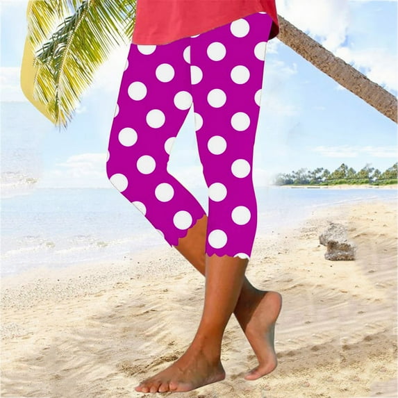 Patlollav Womens Summer High Waisted Polka Dot Print Capris Matching Slim Fitting Yoga Gym Pants S-Xxxl