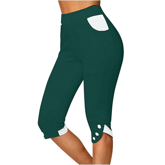 Patlollav Womens Summer High Waisted Solid Color Capris Matching Slim Fitting Yoga Gym Pants