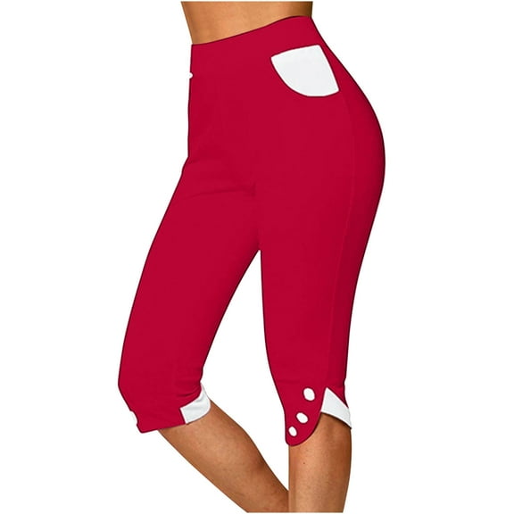 Patlollav Womens Summer High Waisted Solid Color Capris Matching Slim Fitting Yoga Gym Pants