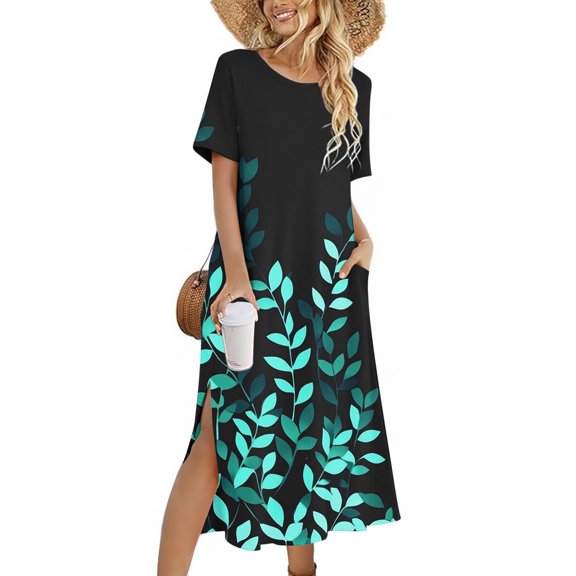 Patlollav Dress Womens Long Sleeve Solid Color Loose Casual Fashion Round-Neck Dresses