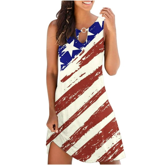 Patlollav Womens Summer Tank Top Dress Casual Independence Day Print Dresses