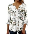 thumbnail image 1 of Patlollav Womens Summer Tops Sexy Fold Print Regular 3/4 Sleeve V Neck Button Blouse, 1 of 6