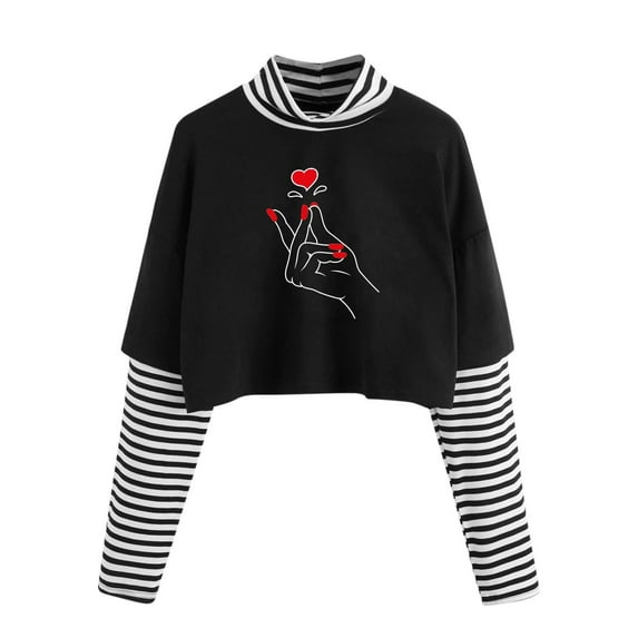 Patlollav Womens Sun Moon Butterfly Print Contrast Striped Shirts Long Sleeve Turtleneck Tops