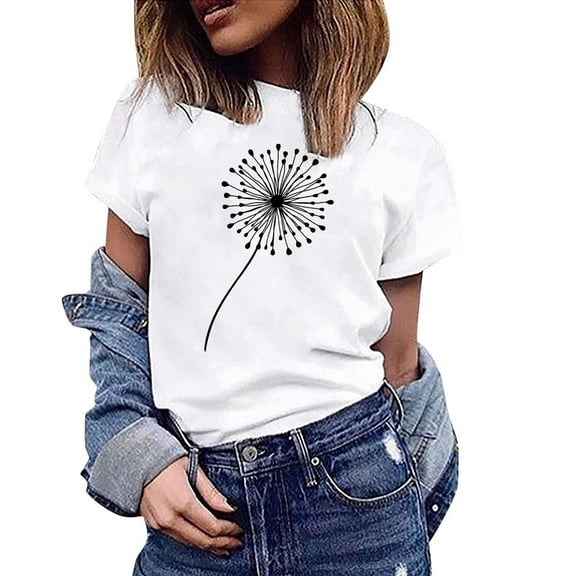 Patlollav Womens T-Shirt Round-Neck Short Sleeve Print Casual Blouse Tops