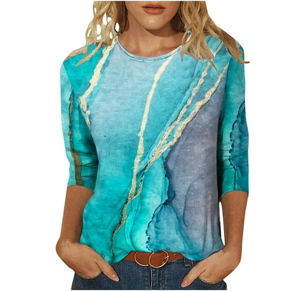 Patlollav Womens T-Shirt Mid-Length 3/4 Sleeve Blouse Tops Green XL