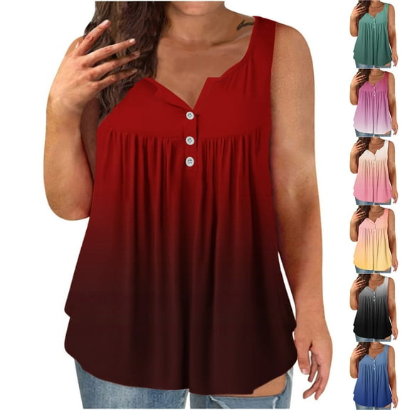 Patlollav Womens Tank Summer Solid Sleeveless Flared Trendy Casual Blouse Button Tunic Shirt