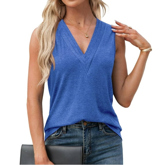 Patlollav Womens Tank Top Under $10, V-Neck Tank Top for Women's Sleeveless Solid Color Basics Casual Tops Pullover T-Shirt