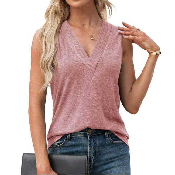 Patlollav Womens Tank Top Under $10, V-Neck Tank Top for Women's Sleeveless Solid Color Basics Casual Tops Pullover T-Shirt