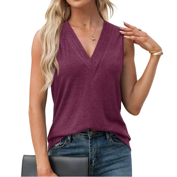 Patlollav Womens Tank Top Under $10, V-Neck Tank Top for Women's Sleeveless Solid Color Basics Casual Tops Pullover T-Shirt