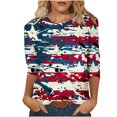 thumbnail image 1 of Patlollav Womens Tops 3/4 Sleeve Shirts Round Neck Loose Casual Blouses Independence Day Print Tshirts, 1 of 6