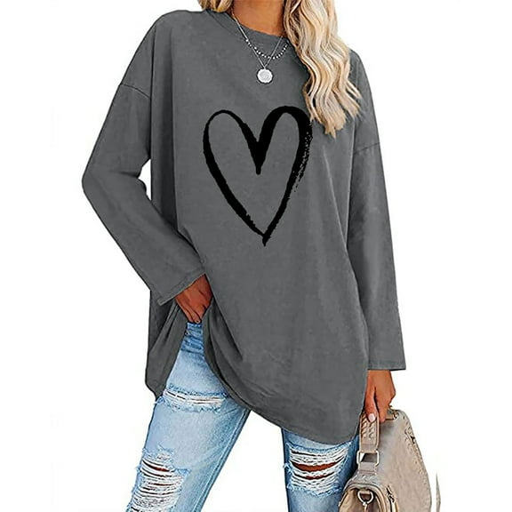 Patlollav Womens Tops Classic Floral Print Crewneck Long Sleeve Loose Blouses Shirt