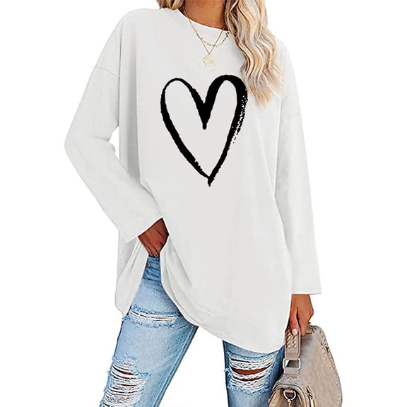 Patlollav Womens Tops Classic Floral Print Crewneck Long Sleeve Loose Blouses Shirt