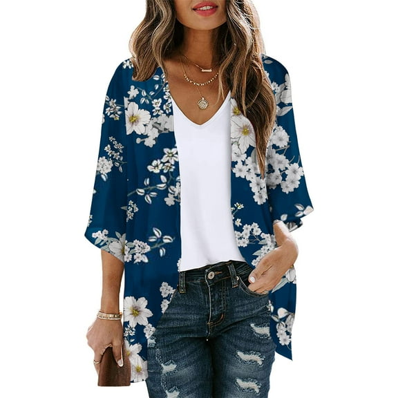 Patlollav Womens Tops Under $5,Ladies Cardigan Jacket Fall Summer 3/4 Sleeve Casual Tops with Pocket