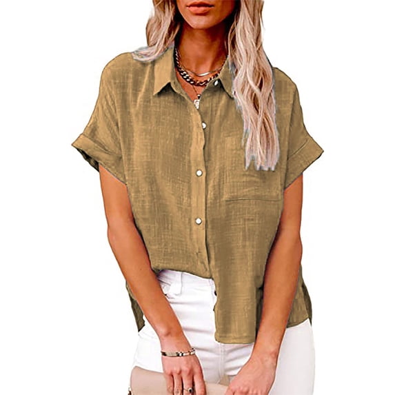 Patlollav Womens Tops Fashion Solid Button Shirt Female V-Neck Loose T-Shirt Blouse Tops