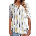 thumbnail image 1 of Patlollav Womens Tops Short Sleeve Floral Print Lace Mesh Splicing Pullover V-Neck Blouse, 1 of 6