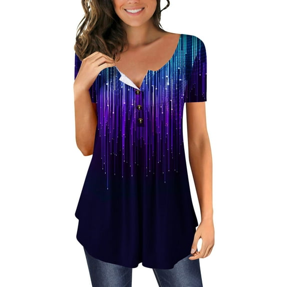 Patlollav Womens Tops Short Sleeve Open Button Loose Fit Pleated Tunic Shirt Blouses