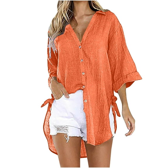 Patlollav Womens Tops Single Breasted Long Sleeve Shirt Loose Lapel Blouse with Pockets on Ladies