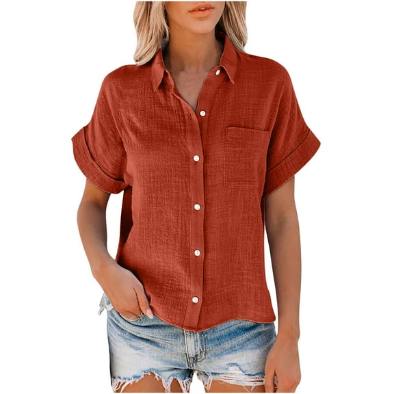 Patlollav Womens Plus Size Women Tops Solid Button Shirt V-Neck T-shirt