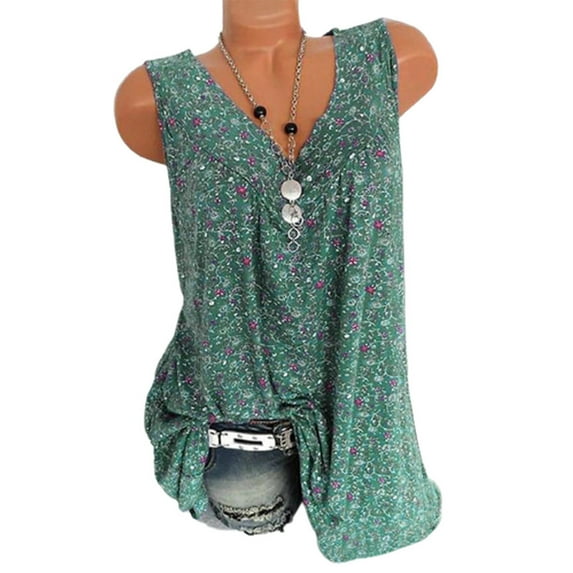 Patlollav Womens Tops Summer Casual V-Neck Print Sleeveless Vest Tops