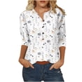 thumbnail image 1 of Patlollav Womens Tops Three Quarter Sleeve Retro V Neck Easter Print Loose Blouse, 1 of 6