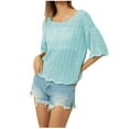 thumbnail image 1 of Patlollav Womens Tshirts Under $10, Tunic Tops for Women Summer Scoop Neck Short Sleeve Sweater Casual Crochet Hollow Out Knit Blouse, 1 of 6