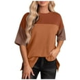 thumbnail image 1 of Patlollav Womens Tshirts Under $10, Women's Summer Round Neck Shirt Fashion Versatile Casual Color Block Short-Sleeve Blouse, 1 of 6