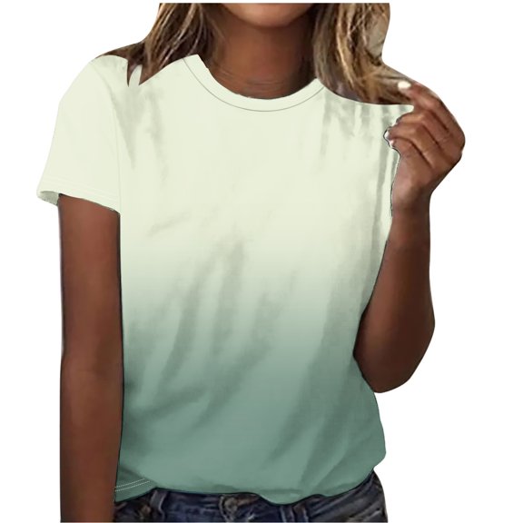 Patlollav Womens Tshirts Under $10, Womens Gradient Tops Casual Round Neck Short Sleeve T-Shirt Fashion Ladies Summer Shirts