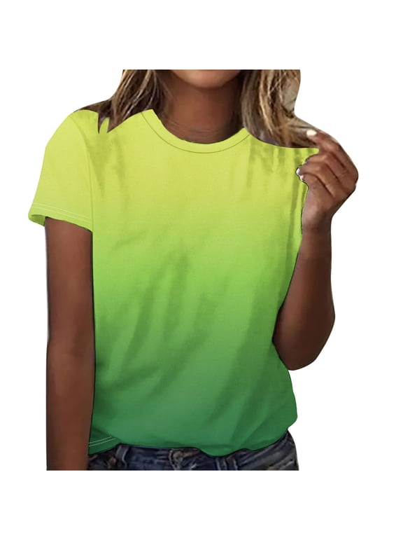 Patlollav Womens Tshirts Under $10, Womens Gradient Tops Casual Round Neck Short Sleeve T-Shirt Fashion Ladies Summer Shirts