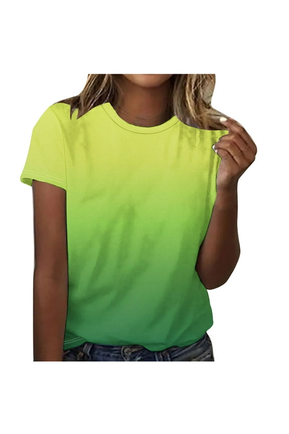 Patlollav Womens Tshirts Under $10, Womens Gradient Tops Casual Round Neck Short Sleeve T-Shirt Fashion Ladies Summer Shirts