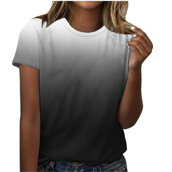 Patlollav Womens Tshirts Under $10, Womens Gradient Tops Casual Round Neck Short Sleeve T-Shirt Fashion Summer Ladies Shirts