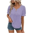thumbnail image 1 of Patlollav Womens Tshirts Under $10, Womens Summer Tops Short Sleeve V-Neck Solid Casaul Jacquard T-Shirt Blouses, 1 of 6