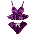 thumbnail image 1 of Patlollav Womens V-Neck Eyelash Lace Sexy Stain Camisole Pajamas Bowknot Shorts Set, 1 of 5