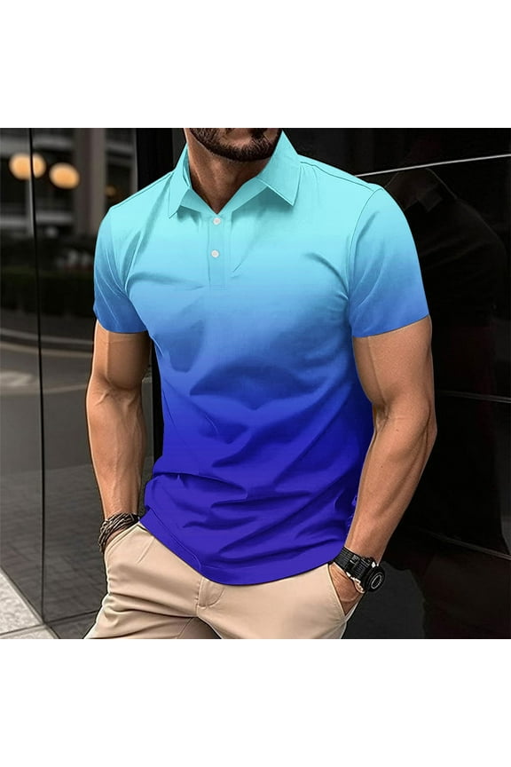 Otvok Mens Casual Button Down Shirts Short Sleeve Gradient Color Shirt Summer Tops Blouse