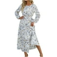 thumbnail image 1 of Patlollav Womens Winter Dresses Autumn Small Floral Print Casual Loose Long Sleeve Crew Neck Dress, 1 of 6
