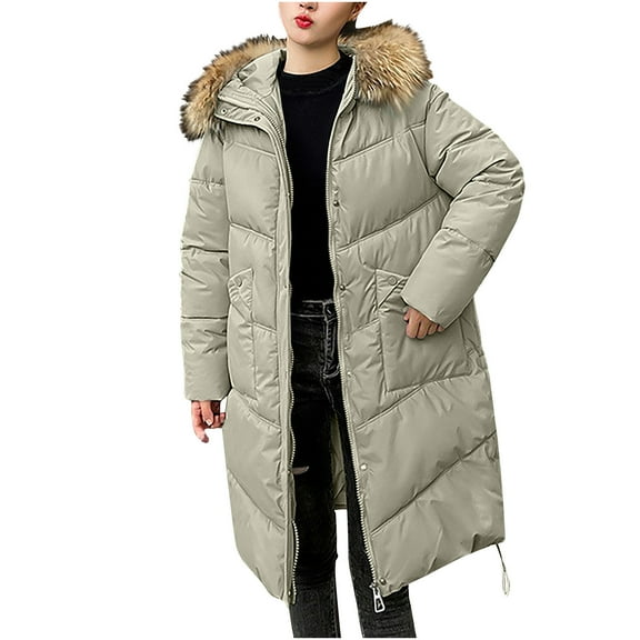 Patlollav Womens Winter Fashion Tooling Long Slim Hooded Cotton Jacket Coat