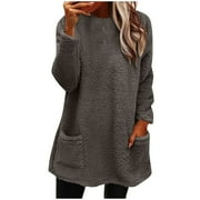 PATLOLLAV Womens Winter Loose Solid Pocket Warm Long Sleeve Plus Size Tops
