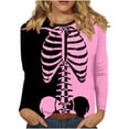 thumbnail image 1 of Patlollav Womens Winter Tees Casual Color Matching Skeleton Print Round Neck Loose T-Shirt Long Sleeve Shirt, 1 of 6