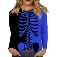 thumbnail image 1 of Patlollav Womens Winter Tees Casual Color Matching Skeleton Print Round Neck Loose T-Shirt Long Sleeve Shirt, 1 of 6