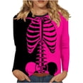 thumbnail image 1 of Patlollav Womens Winter Tees Casual Color Matching Skeleton Print Round Neck Loose T-Shirt Long Sleeve Shirt, 1 of 6