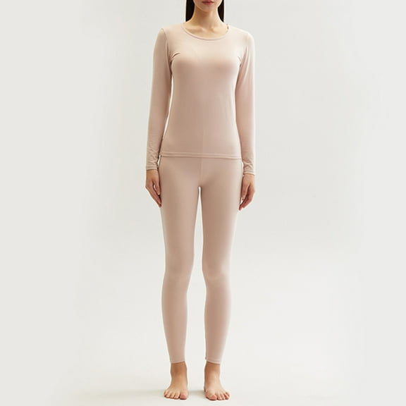 Patlollav Womens Wool Thermal Underwear Pure Cotton Autumn Clothes And Trousers Two-Piece Set