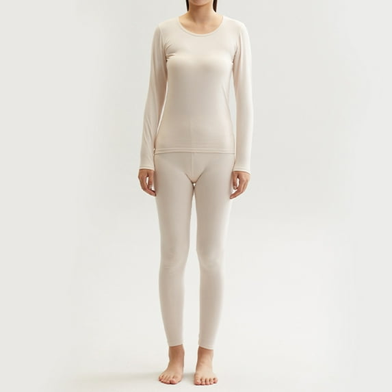 Patlollav Womens Wool Thermal Underwear Pure Cotton Autumn Clothes And Trousers Two-Piece Set