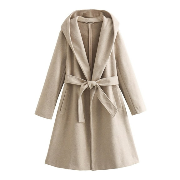 Patlollav Womens Woolen Coats Solid Color Loose Long Sleeve Hooded Casual Coat/Jacket