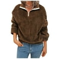 thumbnail image 1 of Patlollav Womens Zipper Patchwork Long Sleeve Tops Plush Pullover Sweatshirt Brown XXXXXL, 1 of 6