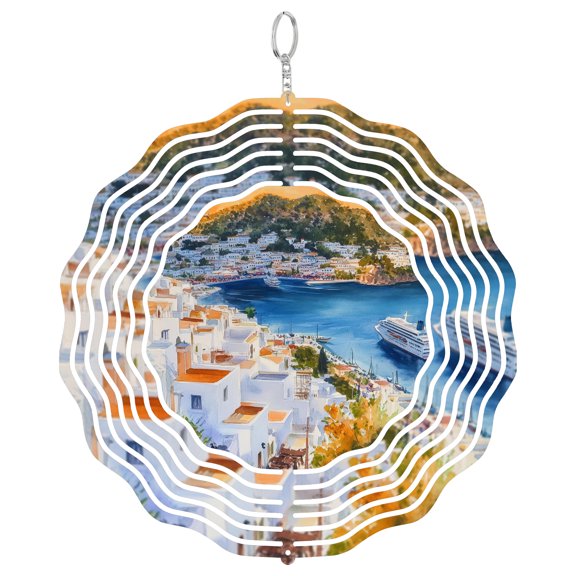 Patmos Greece Monastery View 3D Wind Spinner Stainless Steel Yard Decor Holy Island Souvenir Gift