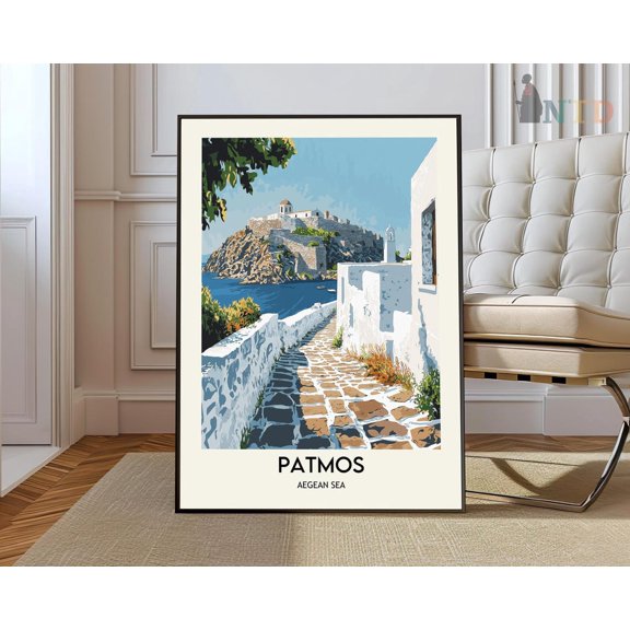 Patmos Greece Travel Poster Wall Art Print, Unframed Paper Poster 11x14in