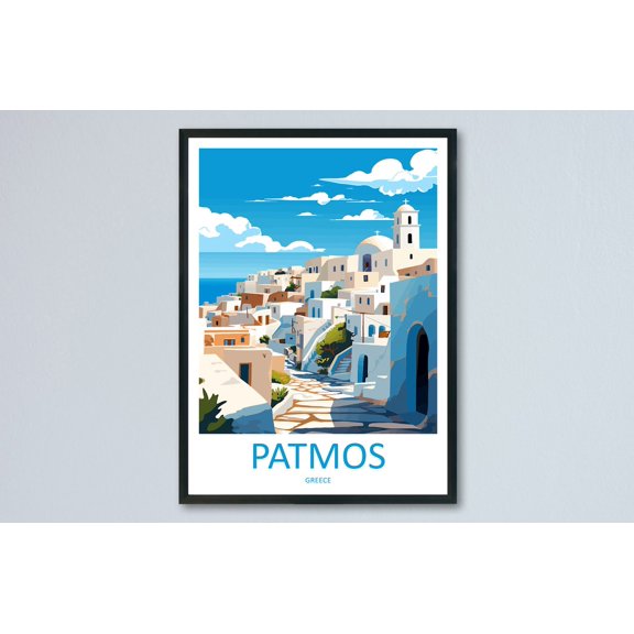 Patmos Scenic Travel Wall Art Destination Wall Decor Unframed Paper Print