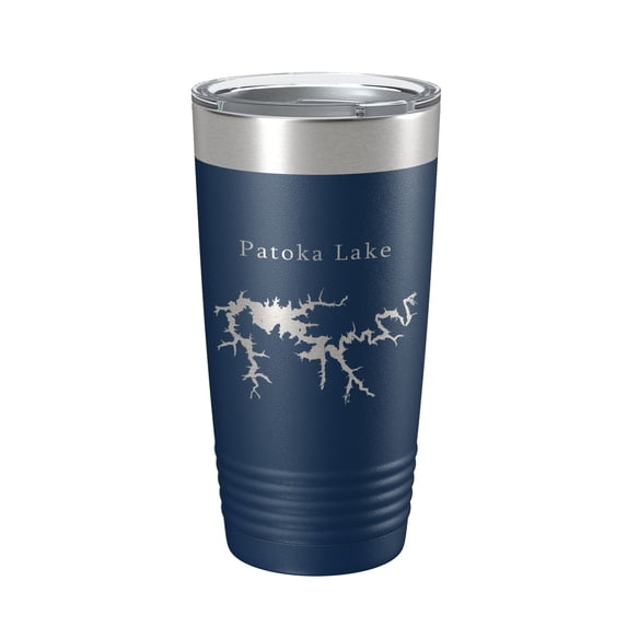 Patoka Lake Map Tumbler Travel Mug Insulated Laser Engraved Coffee Cup Indiana 20 oz Navy Blue