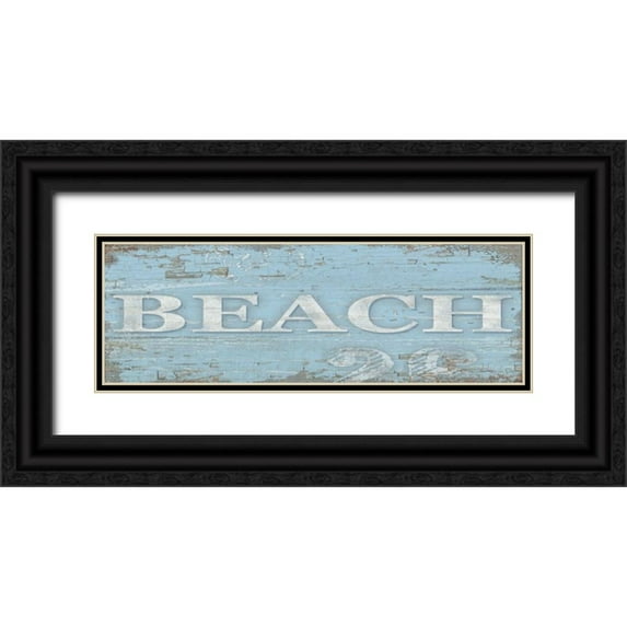Paton, Julie 14x7 Black Ornate Wood Framed with Double Matting Museum Art Print Titled - Beach Sign