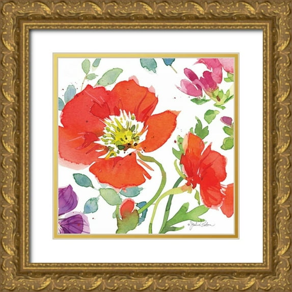 Paton, Julie 26x26 Gold Ornate Wood Framed with Double Matting Museum Art Print Titled - Red Poppies III